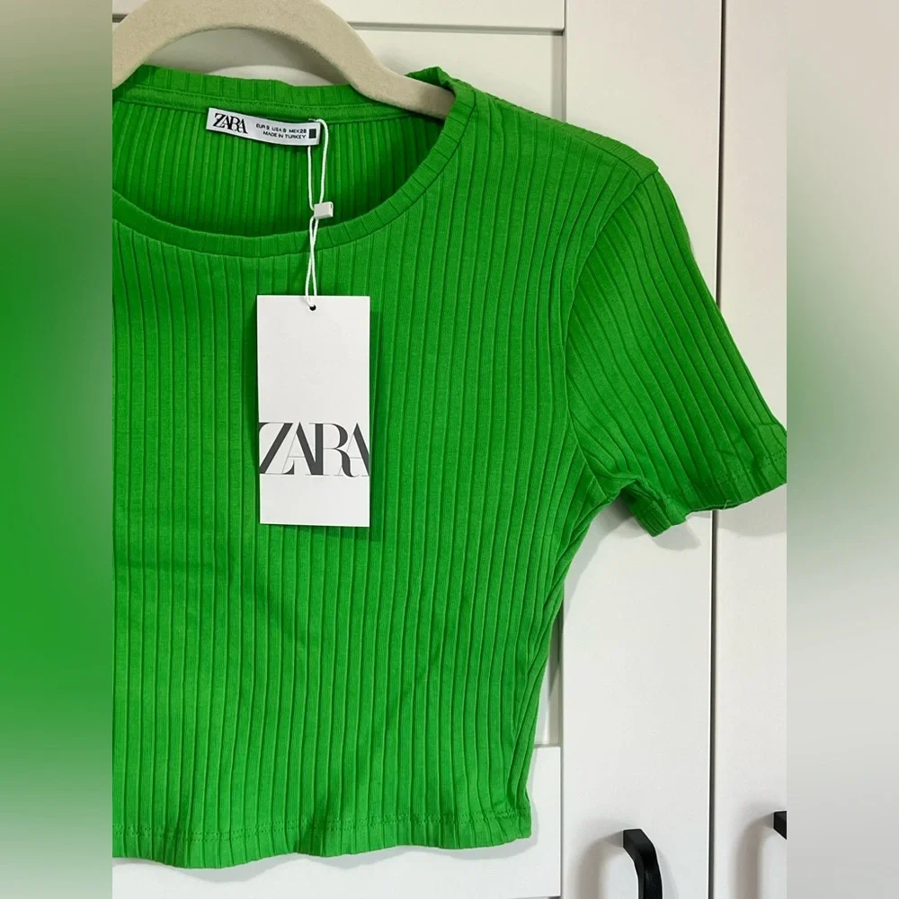 NWT Zara Green Ribbed Cropped Tshirt - Picture 8 of 9